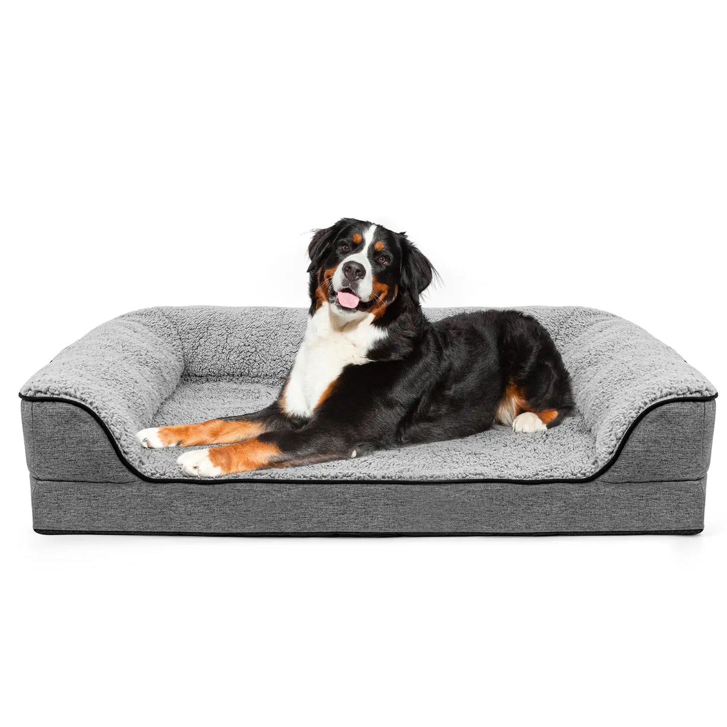 Luxurious Orthopedic Bolster Dog Bed for Large Breeds - Removable & Washable Cover with Non-Skid Foam Base