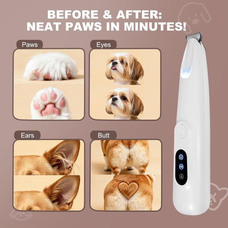Ultimate Professional Pet Grooming Trimmer - Low Noise, USB Rechargeable with LED Light for Safe Paw, Ear, and Face Trimming