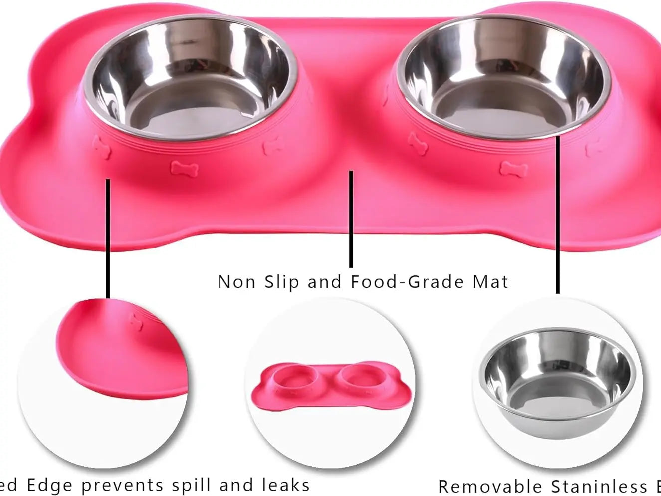 Stylish Pet Dog Bowls Set - 2 Stainless Steel Bowls with Non-Skid Silicone Mat & Food Scoop for Small to Large Dogs and Cats - Perfect for Messy Eaters!