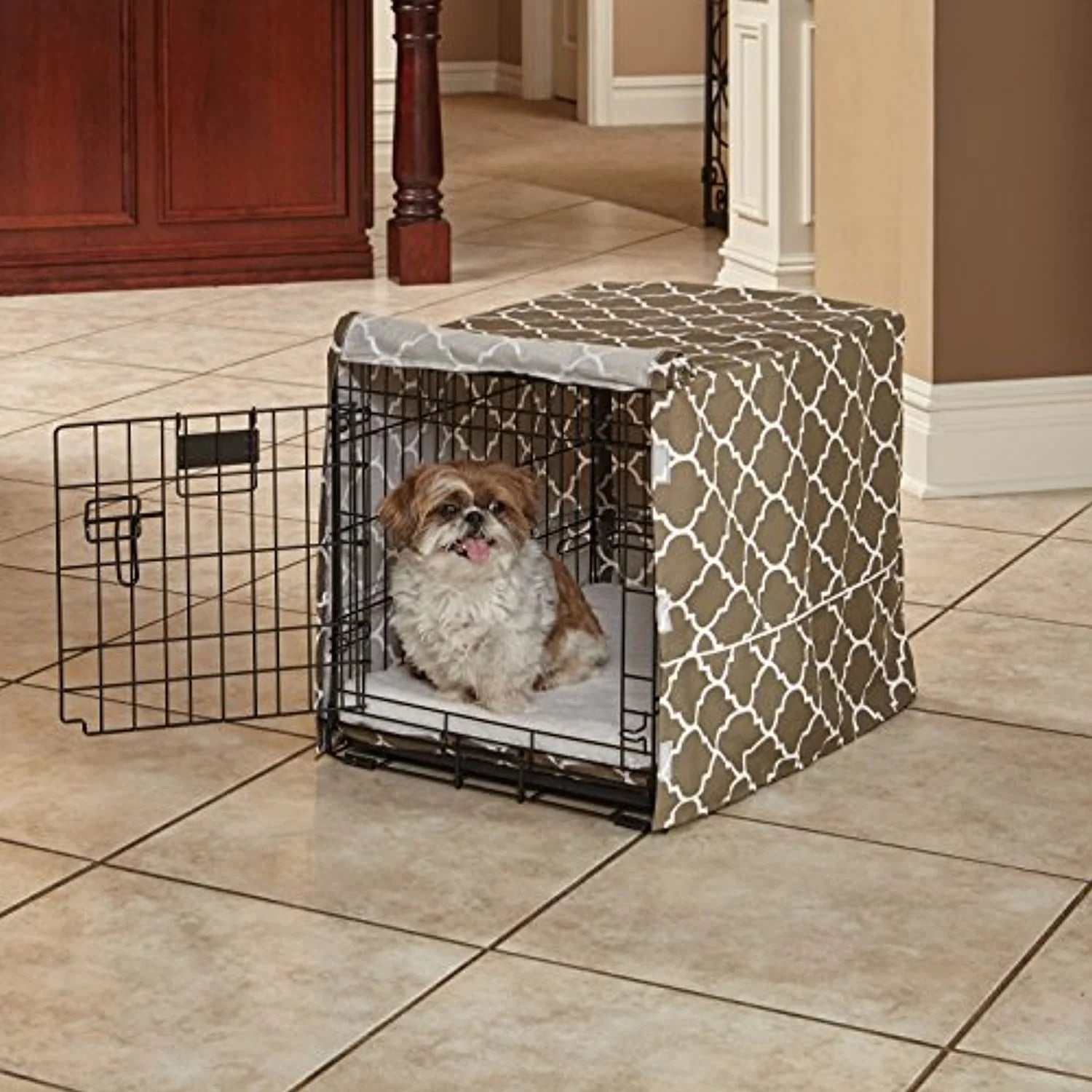 Transform Your Dog's Crate into a Cozy Sanctuary with the Midwest Homes for Pets Gray Geometric Crate Cover (36" Design)