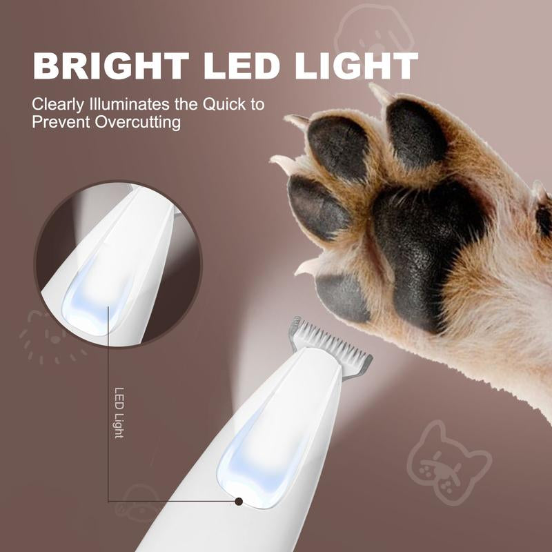 Ultimate Professional Pet Grooming Trimmer - Low Noise, USB Rechargeable with LED Light for Safe Paw, Ear, and Face Trimming