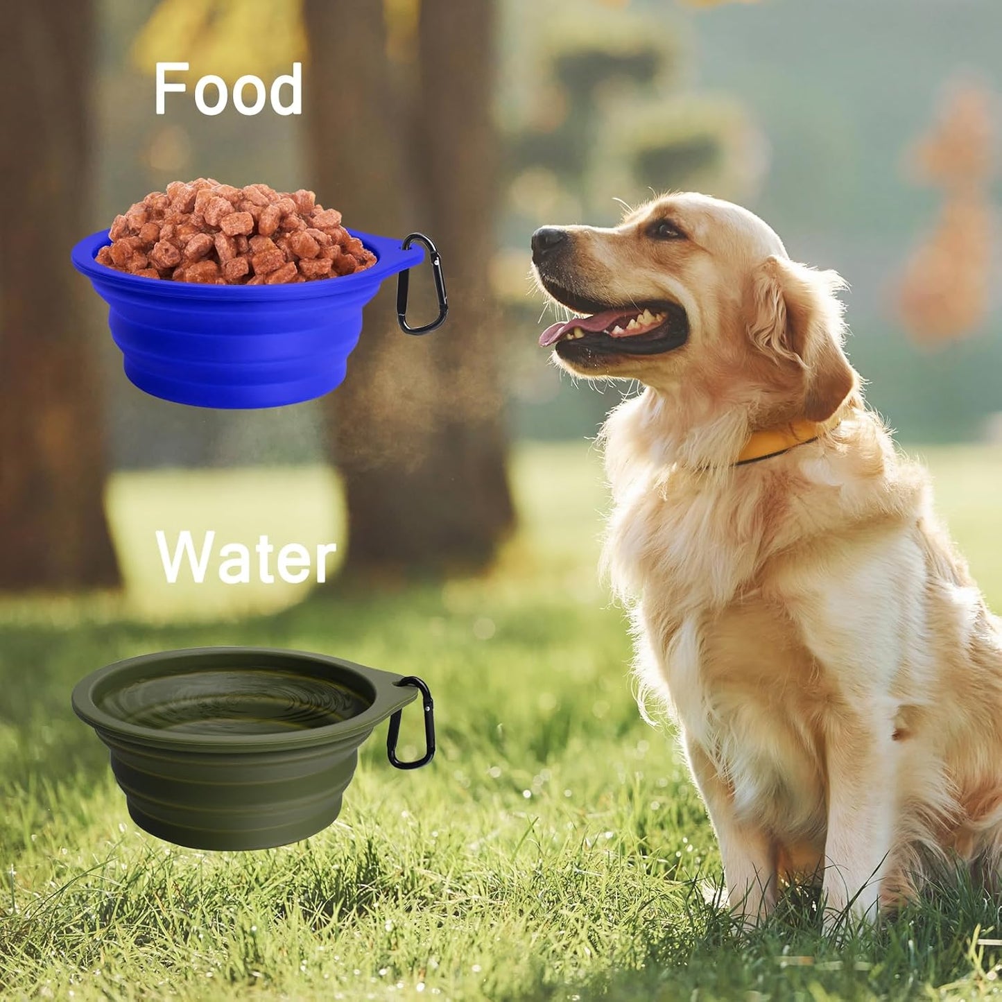 Travel-Friendly 2-Pack Silicone Collapsible Dog Bowls - BPA Free, Dishwasher Safe, Perfect for Food and Water on the Go (Army Green & Blue)