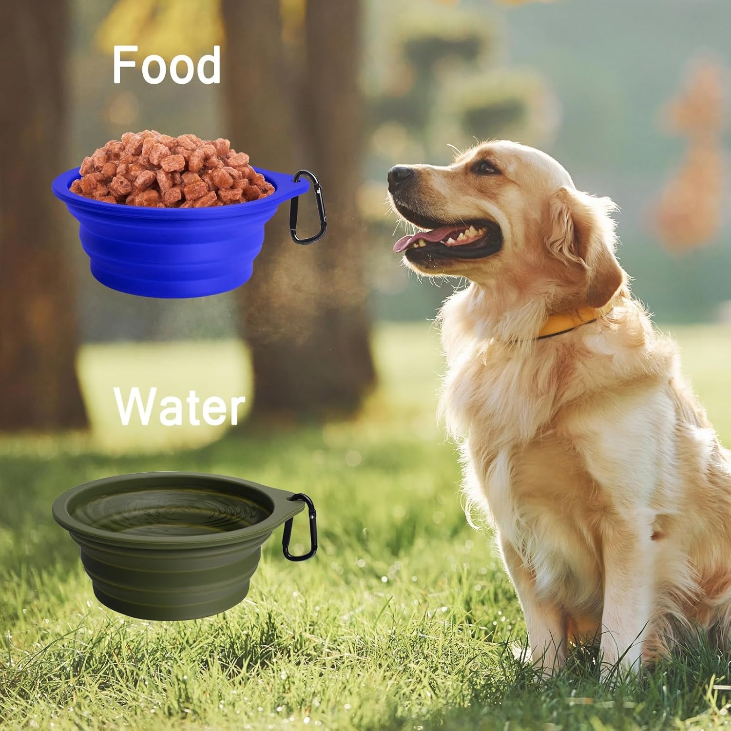 Travel-Friendly 2-Pack Silicone Collapsible Dog Bowls - BPA Free, Dishwasher Safe, Perfect for Food and Water on the Go (Army Green & Blue)