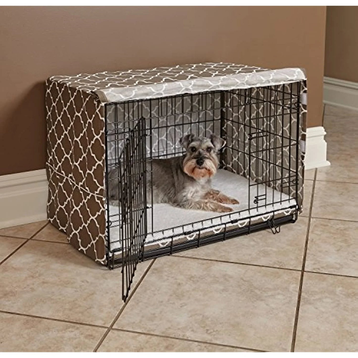 Transform Your Dog's Crate into a Cozy Sanctuary with the Midwest Homes for Pets Gray Geometric Crate Cover (36" Design)