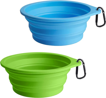 Travel-Friendly 2-Pack Silicone Collapsible Dog Bowls - BPA Free, Dishwasher Safe, Perfect for Food and Water on the Go (Army Green & Blue)