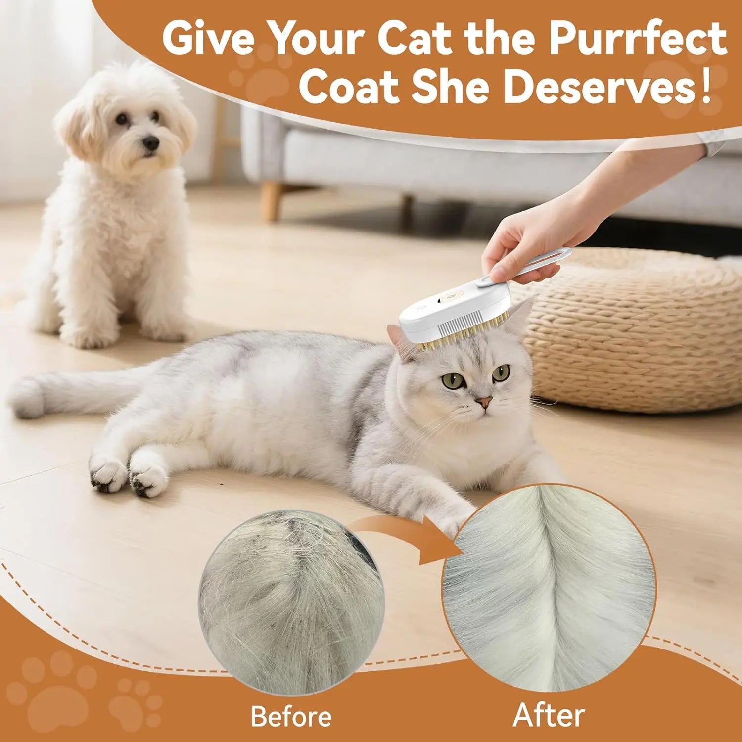Transform Your Pet's Grooming Routine with the 4-in-1 Rechargeable Steam Brush - Perfect for Cats and Dogs!