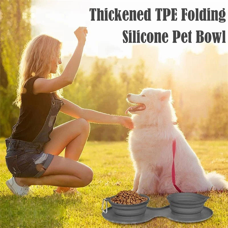 Convenient Rubber Foldable Double Bowl for Dogs and Cats - Perfect for Feeding and Travel!