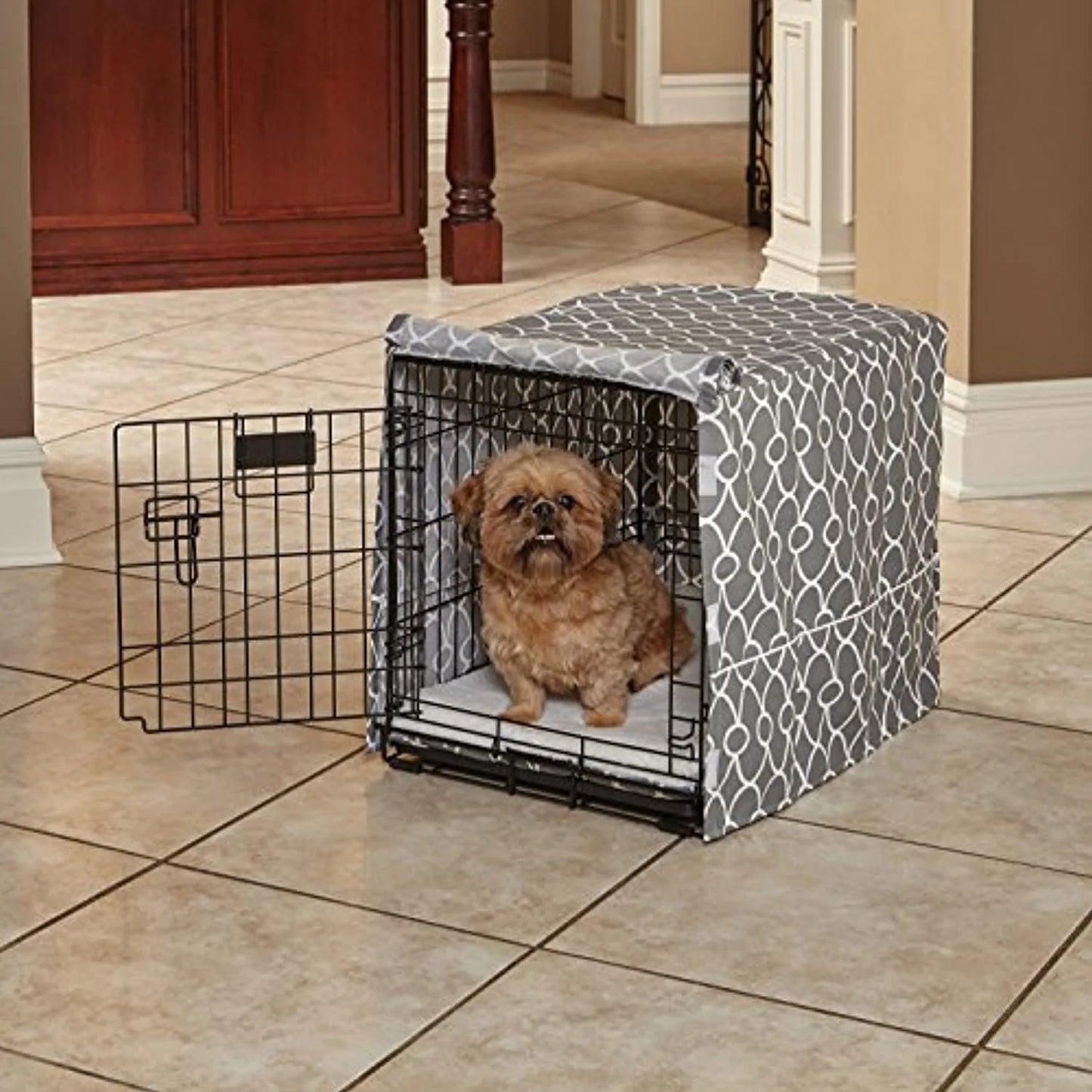 Transform Your Dog's Crate into a Cozy Sanctuary with the Midwest Homes for Pets Gray Geometric Crate Cover (36" Design)