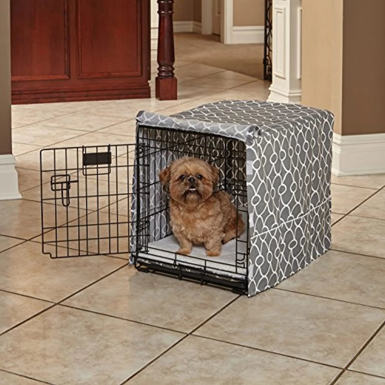 Transform Your Dog's Crate into a Cozy Sanctuary with the Midwest Homes for Pets Gray Geometric Crate Cover (36" Design)