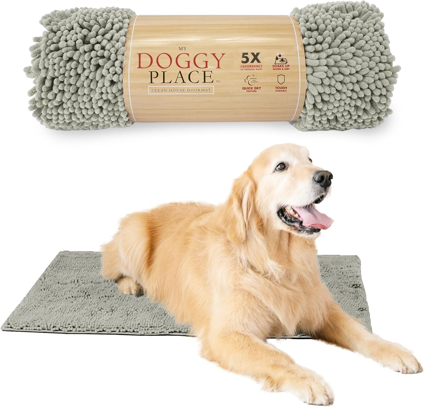 Dog Mud Mat - 36" x 26" Oatmeal | Ultra-Absorbent Microfiber Rug for Snow, Mud & Salt | Durable, Quick-Dry, and Non-Slip - Perfect for All Breeds