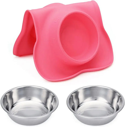 Stylish Pet Dog Bowls Set - 2 Stainless Steel Bowls with Non-Skid Silicone Mat & Food Scoop for Small to Large Dogs and Cats - Perfect for Messy Eaters!