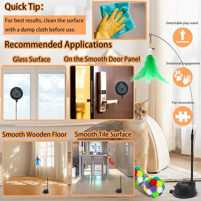 4-in-1 Interactive Cat Toy Set with Suction Cup Wand, Hanging Toys, Fishing Pole Wand, and Kitten Balls - Features Replaceable Worms and Feathers for Indoor Cat Exercise and Engagement