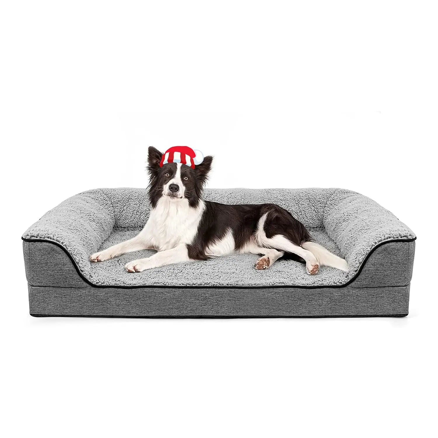 Luxurious Orthopedic Bolster Dog Bed for Large Breeds - Removable & Washable Cover with Non-Skid Foam Base
