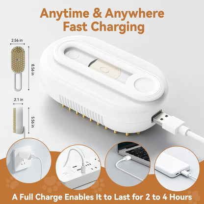 Transform Your Pet's Grooming Routine with the 4-in-1 Rechargeable Steam Brush - Perfect for Cats and Dogs!