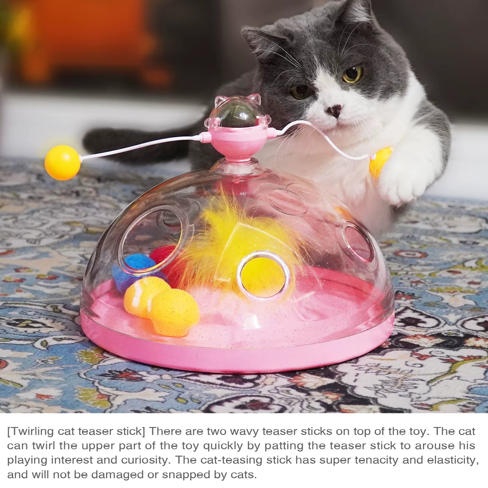 Engaging Cat Puzzle Toy Set - Interactive Indoor Games with Spinning Track Balls & Feather Teaser for Kittens