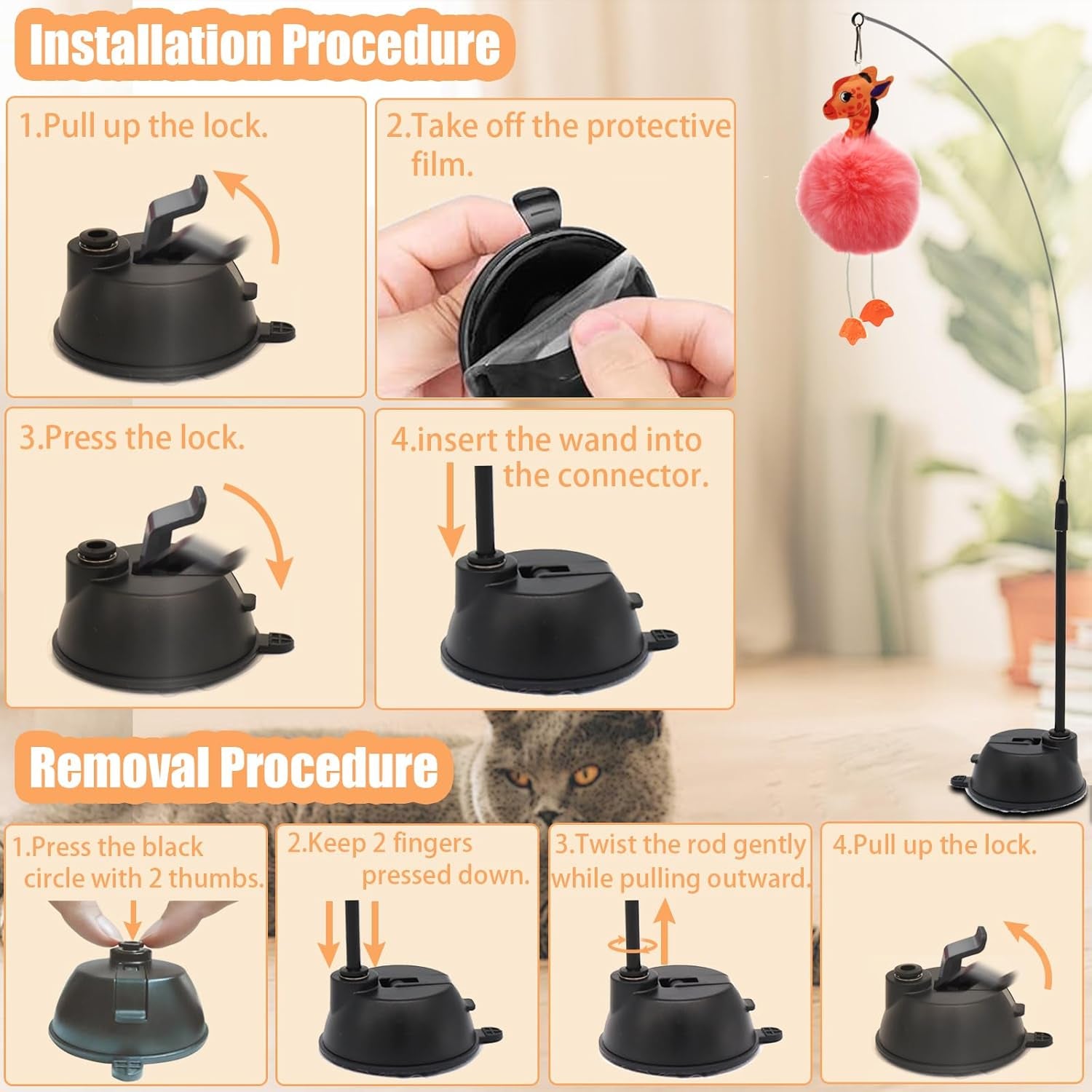 4-in-1 Interactive Cat Toy Set with Suction Cup Wand, Hanging Toys, Fishing Pole Wand, and Kitten Balls - Features Replaceable Worms and Feathers for Indoor Cat Exercise and Engagement