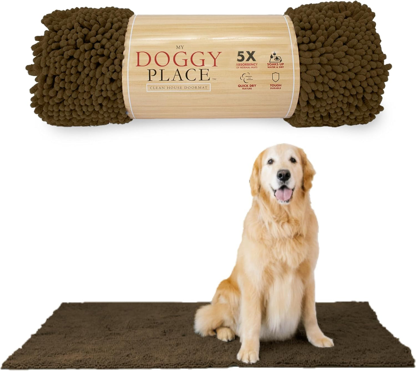 Dog Mud Mat - 36" x 26" Oatmeal | Ultra-Absorbent Microfiber Rug for Snow, Mud & Salt | Durable, Quick-Dry, and Non-Slip - Perfect for All Breeds