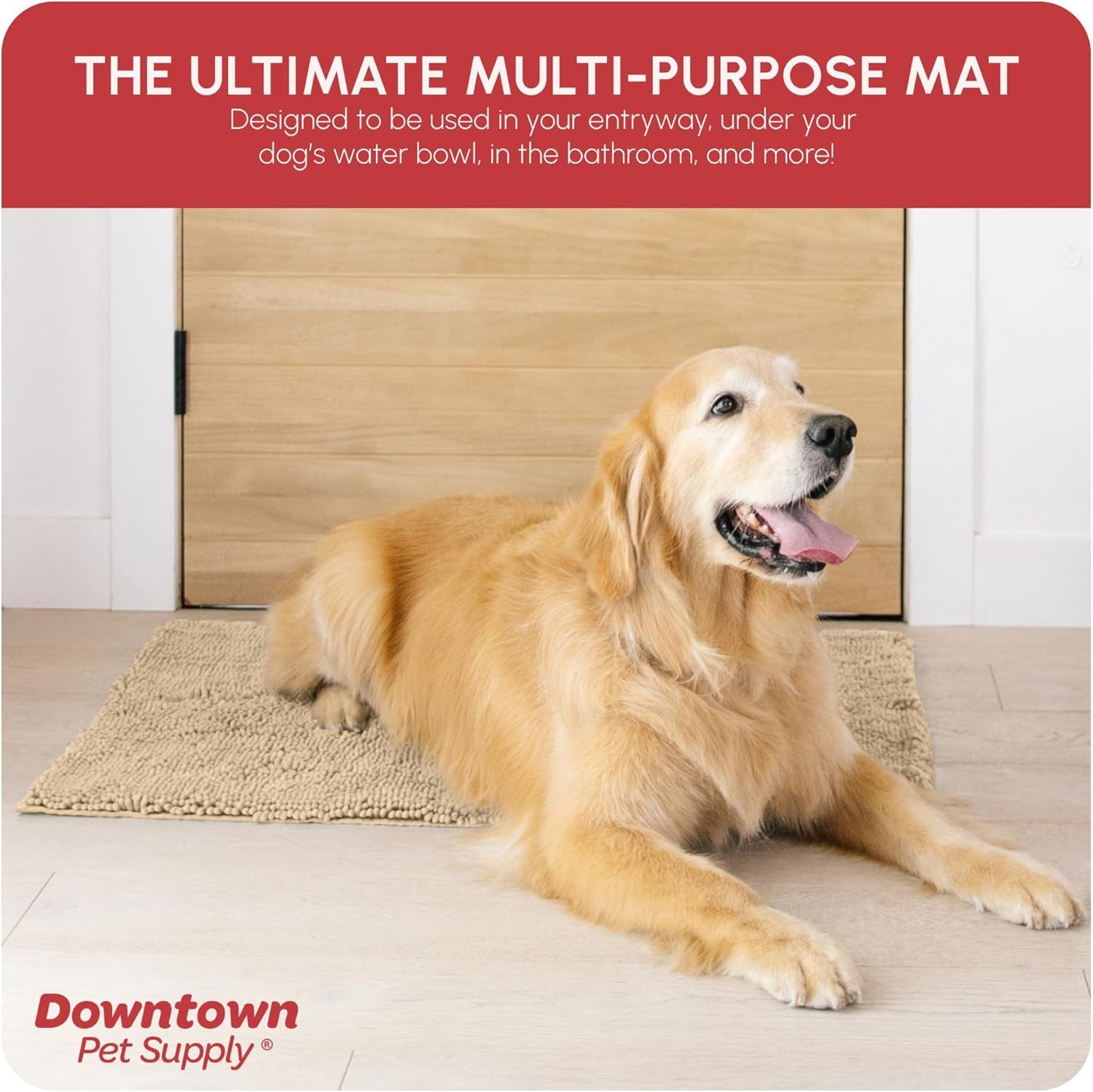 Dog Mud Mat - 36" x 26" Oatmeal | Ultra-Absorbent Microfiber Rug for Snow, Mud & Salt | Durable, Quick-Dry, and Non-Slip - Perfect for All Breeds