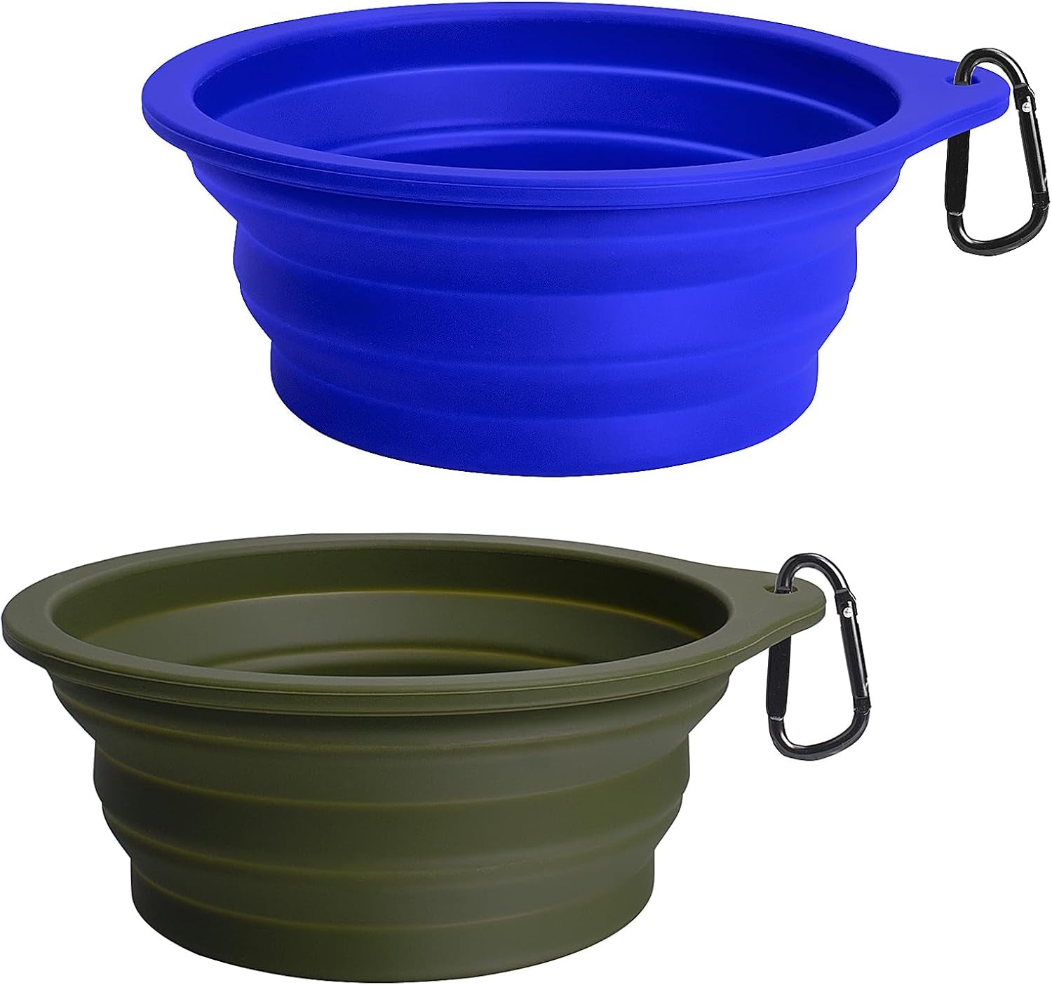 Travel-Friendly 2-Pack Silicone Collapsible Dog Bowls - BPA Free, Dishwasher Safe, Perfect for Food and Water on the Go (Army Green & Blue)