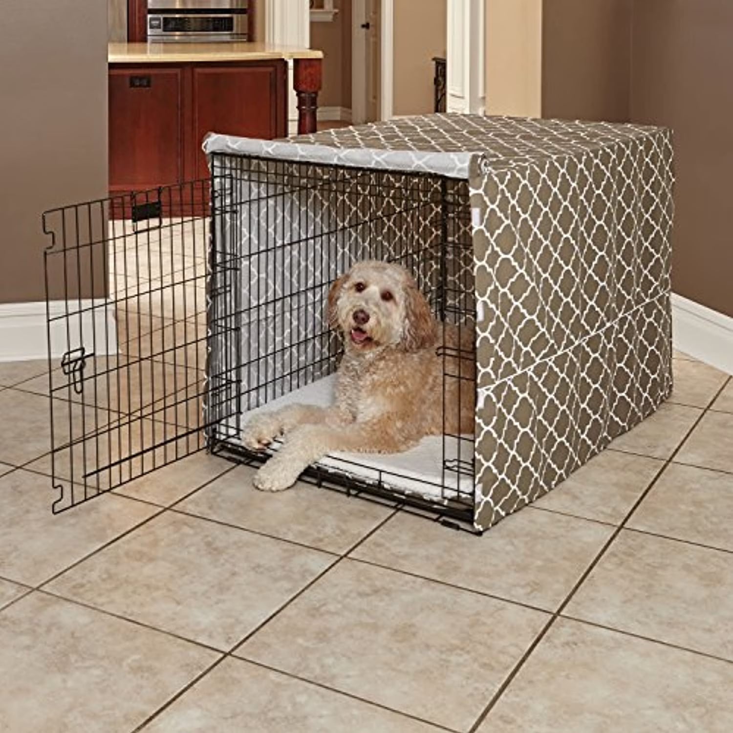 Transform Your Dog's Crate into a Cozy Sanctuary with the Midwest Homes for Pets Gray Geometric Crate Cover (36" Design)