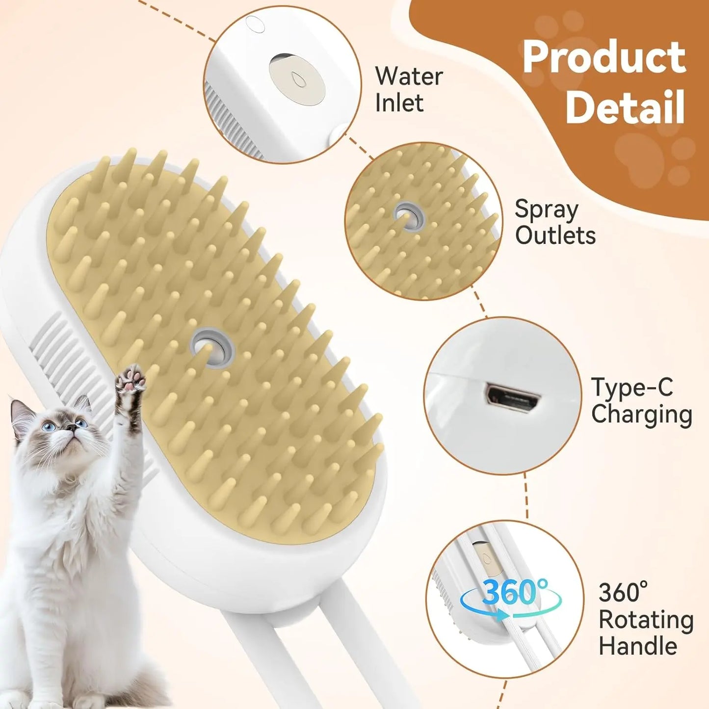 Transform Your Pet's Grooming Routine with the 4-in-1 Rechargeable Steam Brush - Perfect for Cats and Dogs!
