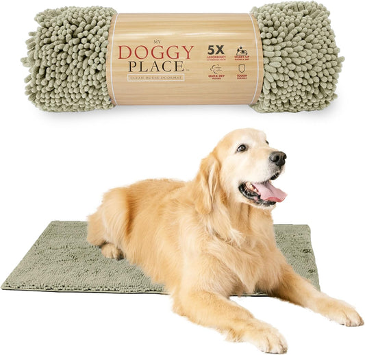 Dog Mud Mat - 36" x 26" Oatmeal | Ultra-Absorbent Microfiber Rug for Snow, Mud & Salt | Durable, Quick-Dry, and Non-Slip - Perfect for All Breeds