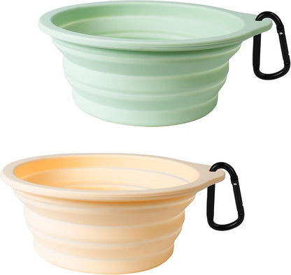 Travel-Friendly 2-Pack Silicone Collapsible Dog Bowls - BPA Free, Dishwasher Safe, Perfect for Food and Water on the Go (Army Green & Blue)