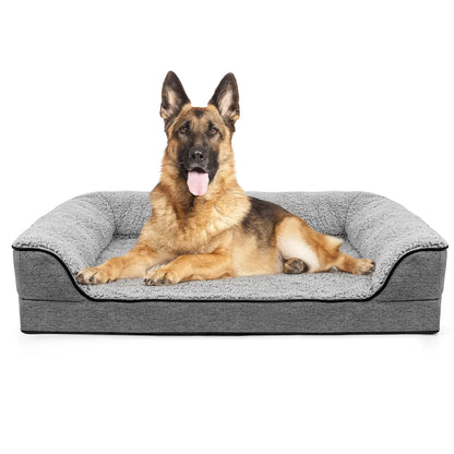 Luxurious Orthopedic Bolster Dog Bed for Large Breeds - Removable & Washable Cover with Non-Skid Foam Base