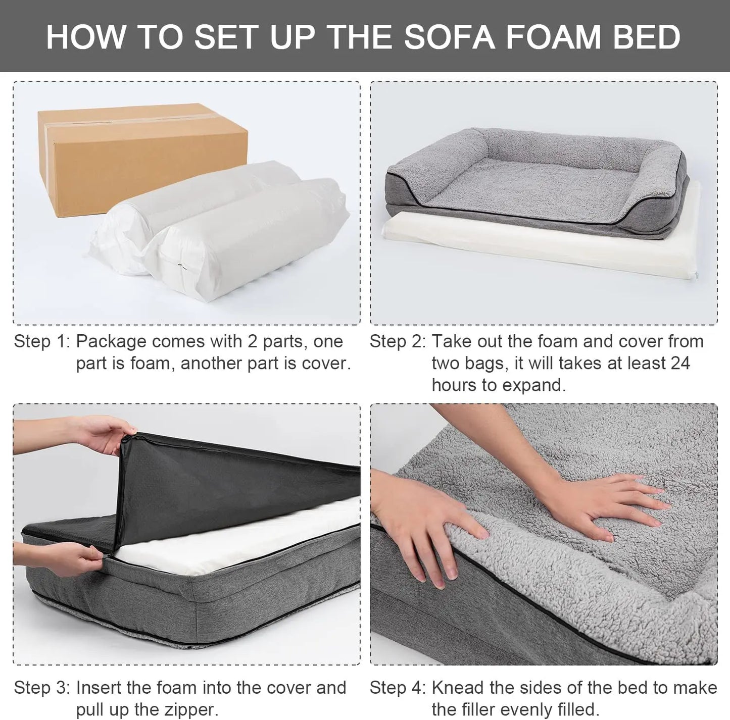 Luxurious Orthopedic Bolster Dog Bed for Large Breeds - Removable & Washable Cover with Non-Skid Foam Base