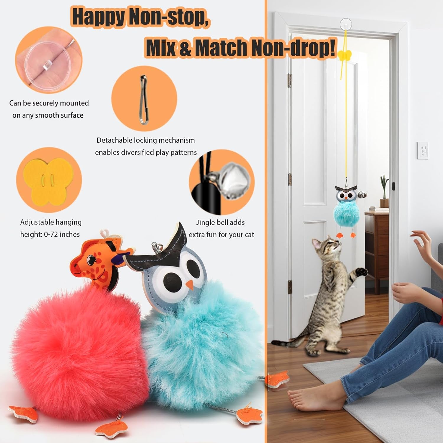4-in-1 Interactive Cat Toy Set with Suction Cup Wand, Hanging Toys, Fishing Pole Wand, and Kitten Balls - Features Replaceable Worms and Feathers for Indoor Cat Exercise and Engagement