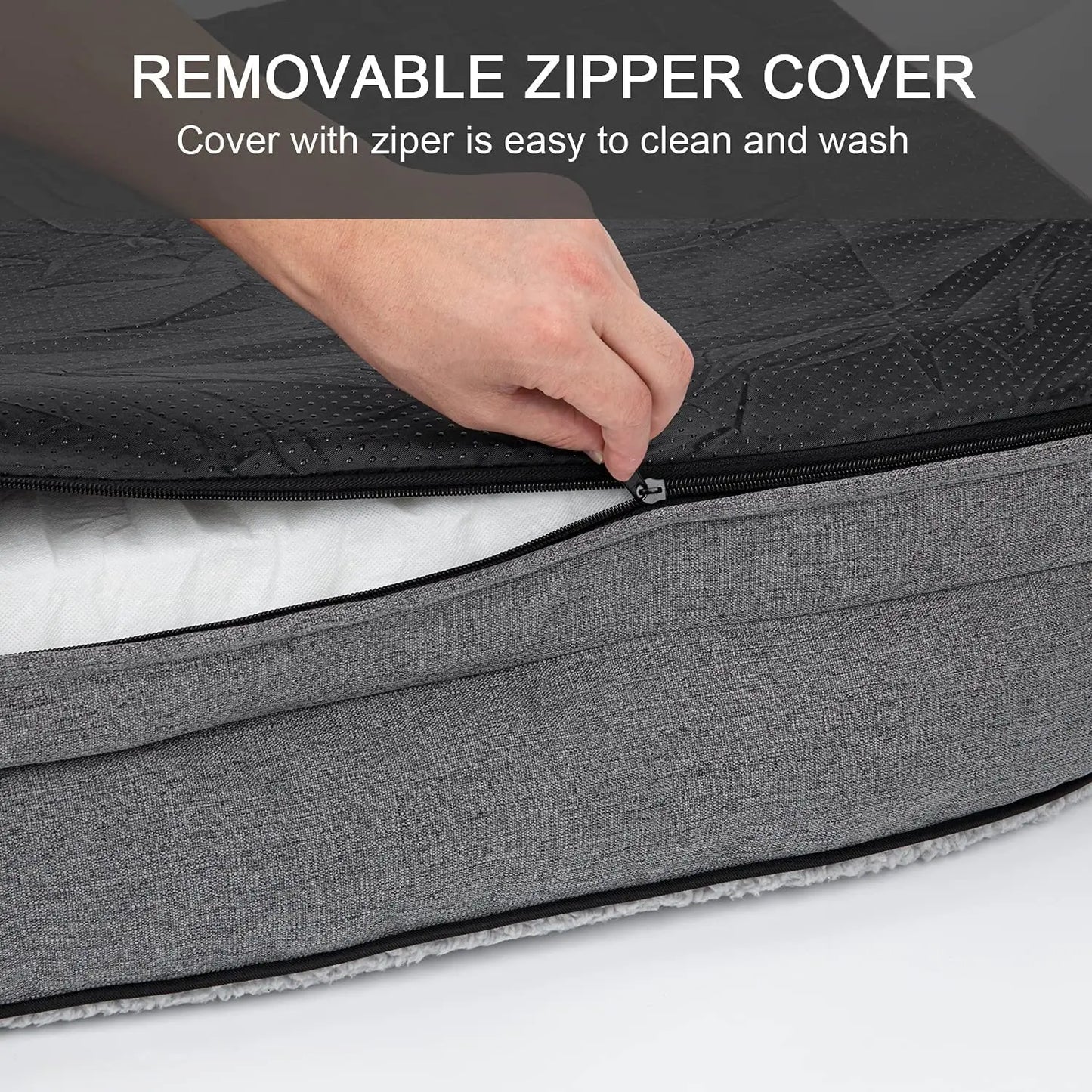 Luxurious Orthopedic Bolster Dog Bed for Large Breeds - Removable & Washable Cover with Non-Skid Foam Base