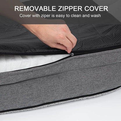 Luxurious Orthopedic Bolster Dog Bed for Large Breeds - Removable & Washable Cover with Non-Skid Foam Base