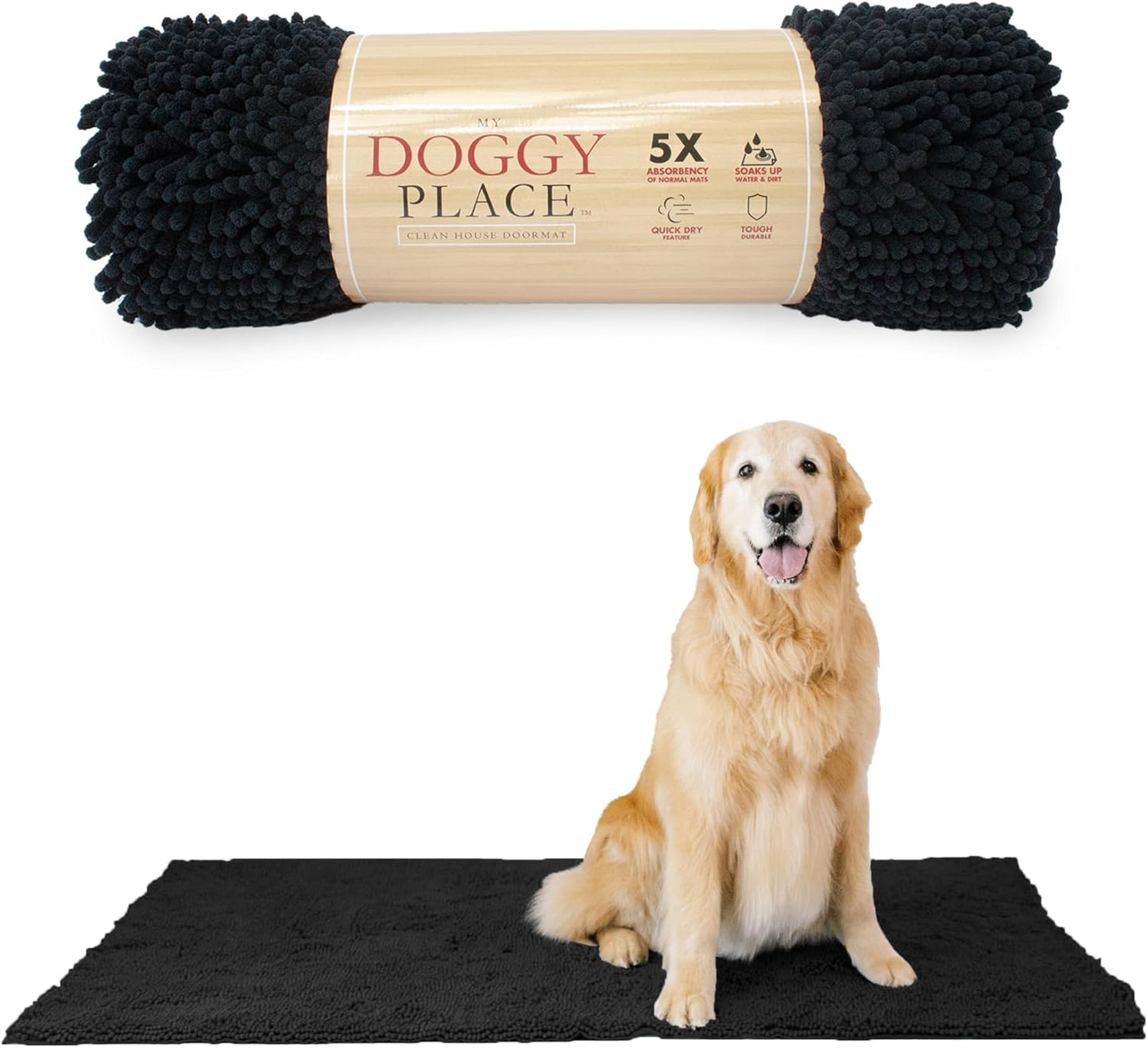 Dog Mud Mat - 36" x 26" Oatmeal | Ultra-Absorbent Microfiber Rug for Snow, Mud & Salt | Durable, Quick-Dry, and Non-Slip - Perfect for All Breeds