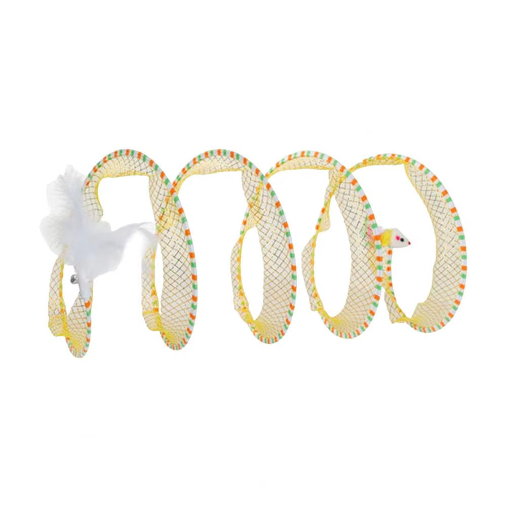 Exciting 65*30Cm Foldable Cat Tunnel Toy with Plush & Feather Playthings - Perfect for Indoor Adventure and Decompression!