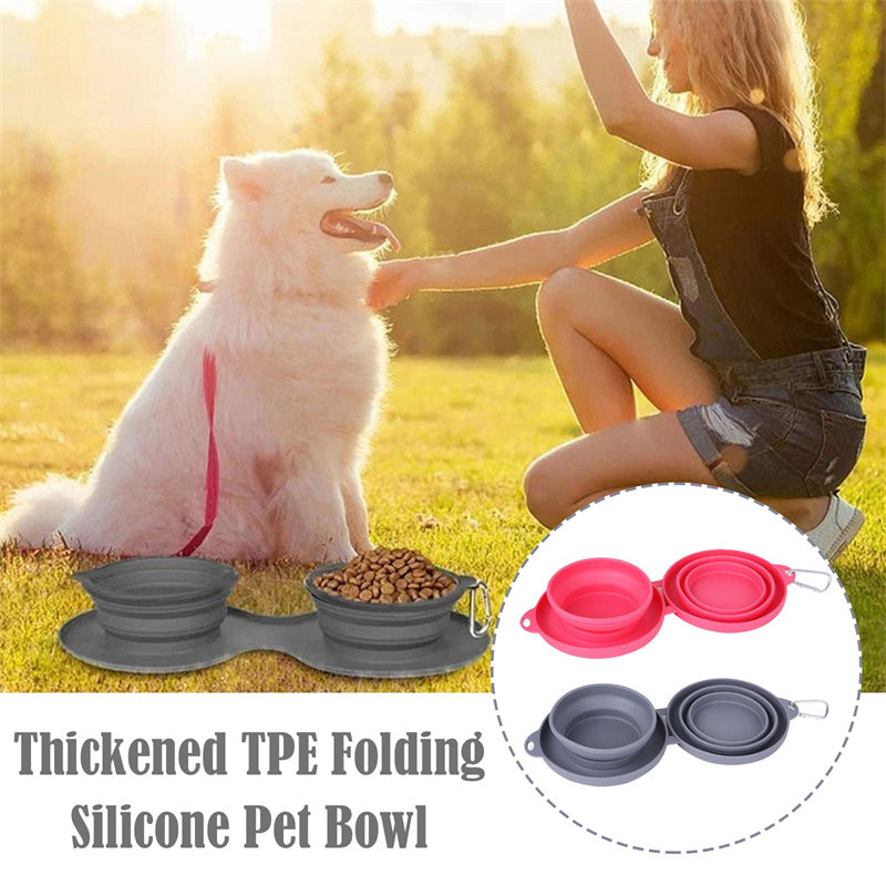 Convenient Rubber Foldable Double Bowl for Dogs and Cats - Perfect for Feeding and Travel!