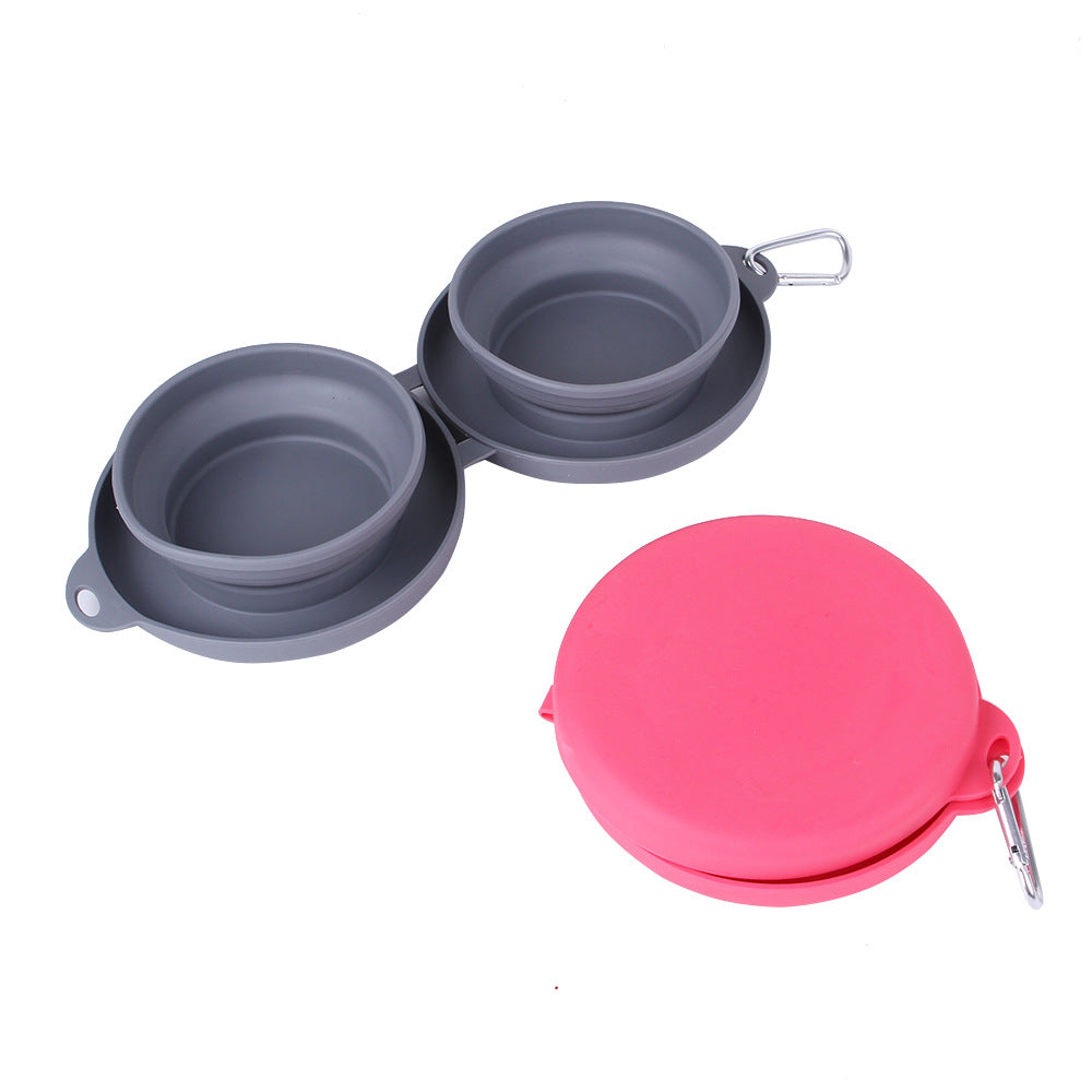 Convenient Rubber Foldable Double Bowl for Dogs and Cats - Perfect for Feeding and Travel!