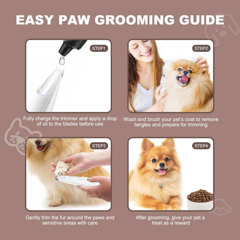 Ultimate Professional Pet Grooming Trimmer - Low Noise, USB Rechargeable with LED Light for Safe Paw, Ear, and Face Trimming