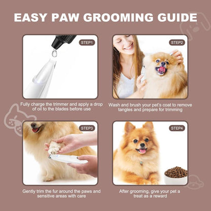 Ultimate Professional Pet Grooming Trimmer - Low Noise, USB Rechargeable with LED Light for Safe Paw, Ear, and Face Trimming