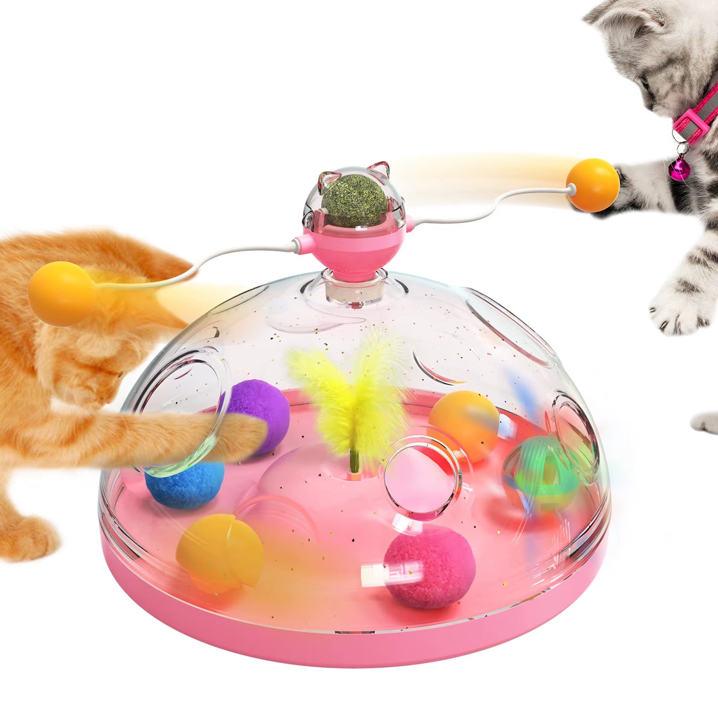 Engaging Cat Puzzle Toy Set - Interactive Indoor Games with Spinning Track Balls & Feather Teaser for Kittens