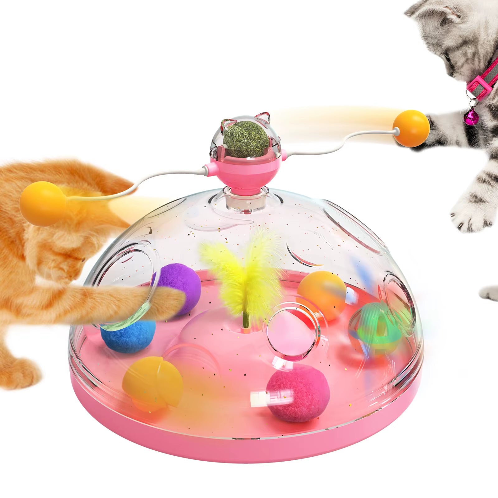 Engaging Cat Puzzle Toy Set - Interactive Indoor Games with Spinning Track Balls & Feather Teaser for Kittens