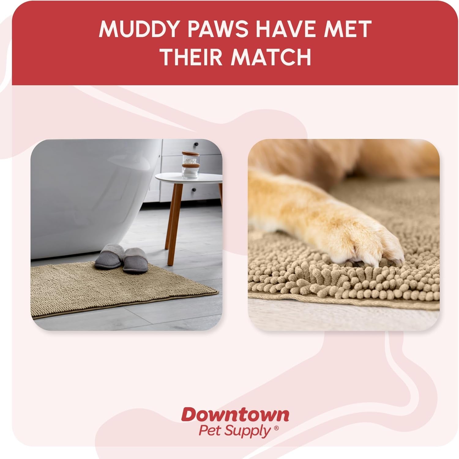 Dog Mud Mat - 36" x 26" Oatmeal | Ultra-Absorbent Microfiber Rug for Snow, Mud & Salt | Durable, Quick-Dry, and Non-Slip - Perfect for All Breeds