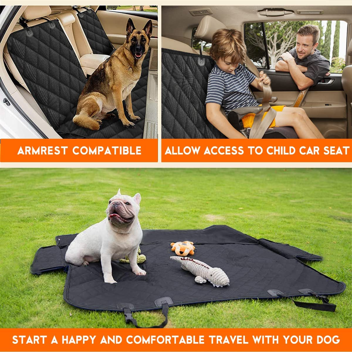Ultimate Dog Car Seat Cover - Waterproof, Non-Slip Protector for Back Seat | Fits Most Cars, Trucks & SUVs - Black