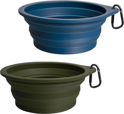 Travel-Friendly 2-Pack Silicone Collapsible Dog Bowls - BPA Free, Dishwasher Safe, Perfect for Food and Water on the Go (Army Green & Blue)