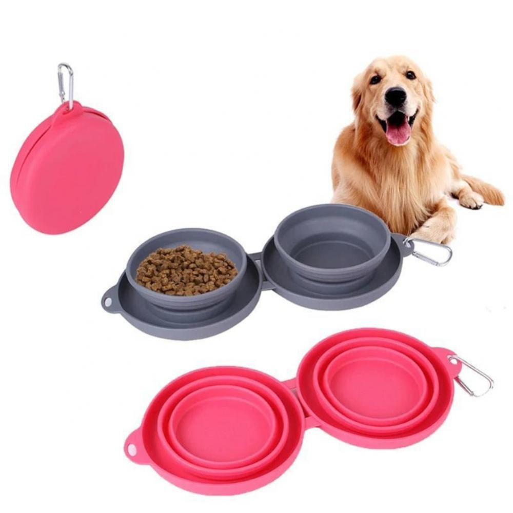 Convenient Rubber Foldable Double Bowl for Dogs and Cats - Perfect for Feeding and Travel!