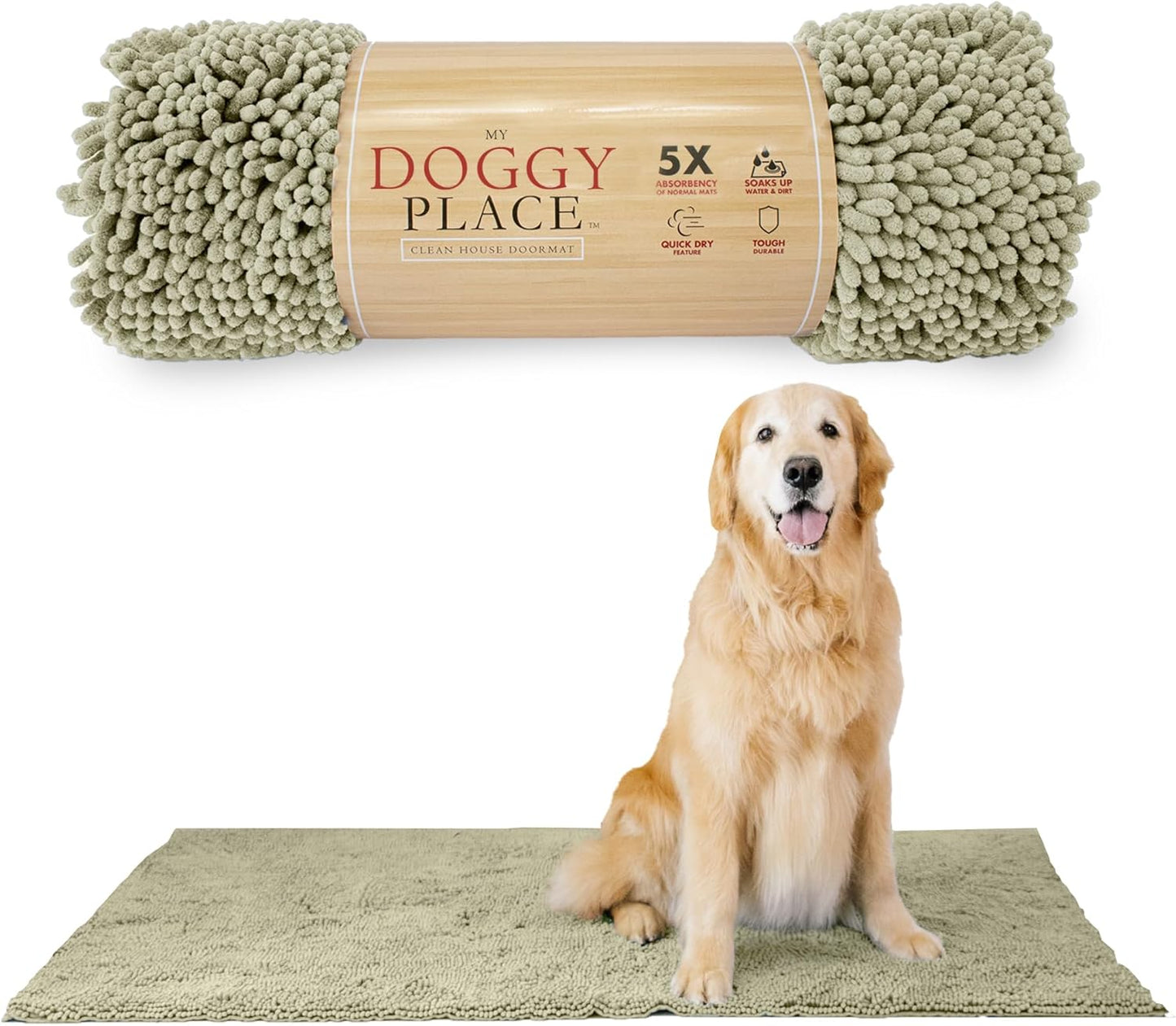 Dog Mud Mat - 36" x 26" Oatmeal | Ultra-Absorbent Microfiber Rug for Snow, Mud & Salt | Durable, Quick-Dry, and Non-Slip - Perfect for All Breeds