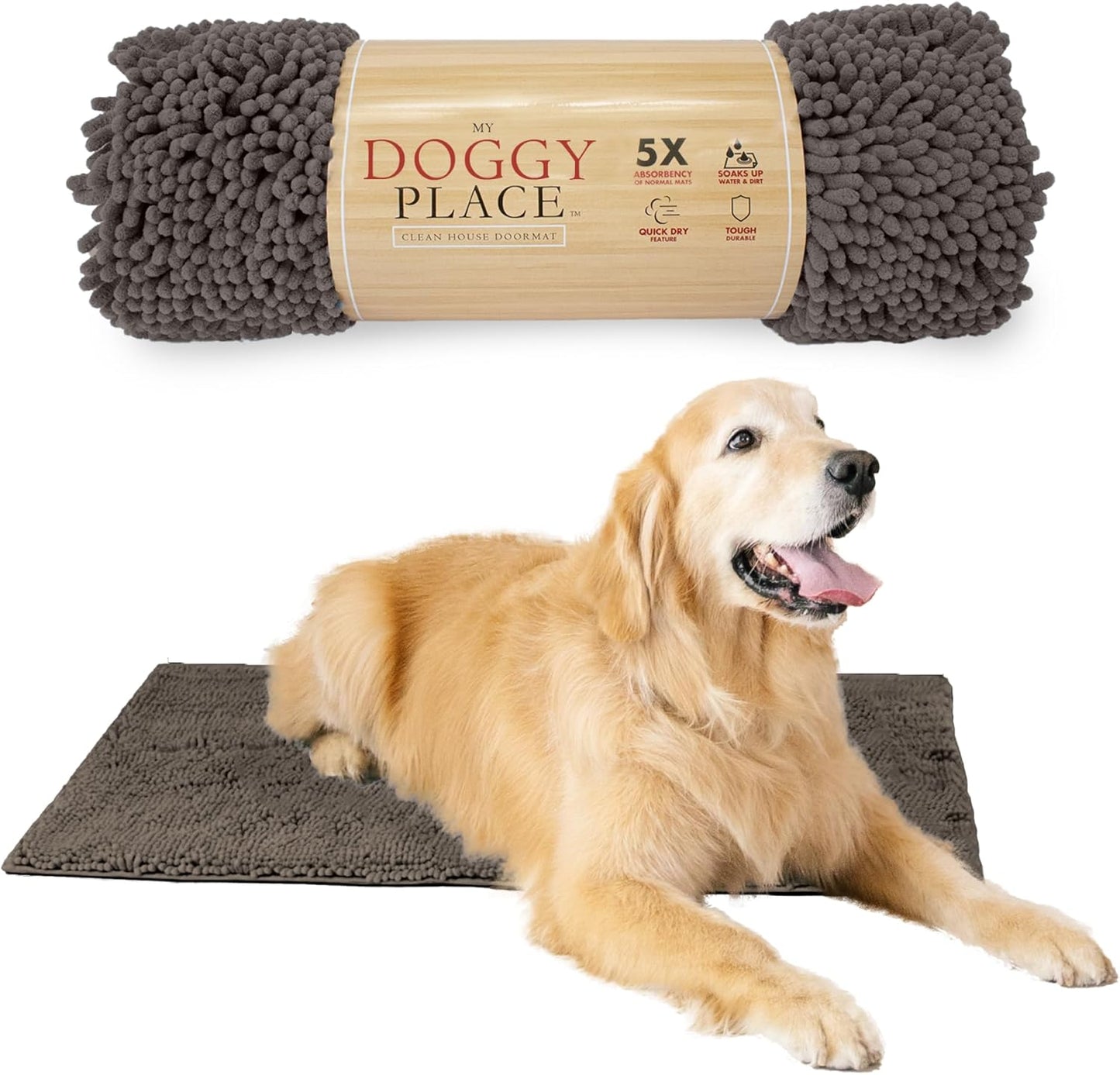 Dog Mud Mat - 36" x 26" Oatmeal | Ultra-Absorbent Microfiber Rug for Snow, Mud & Salt | Durable, Quick-Dry, and Non-Slip - Perfect for All Breeds