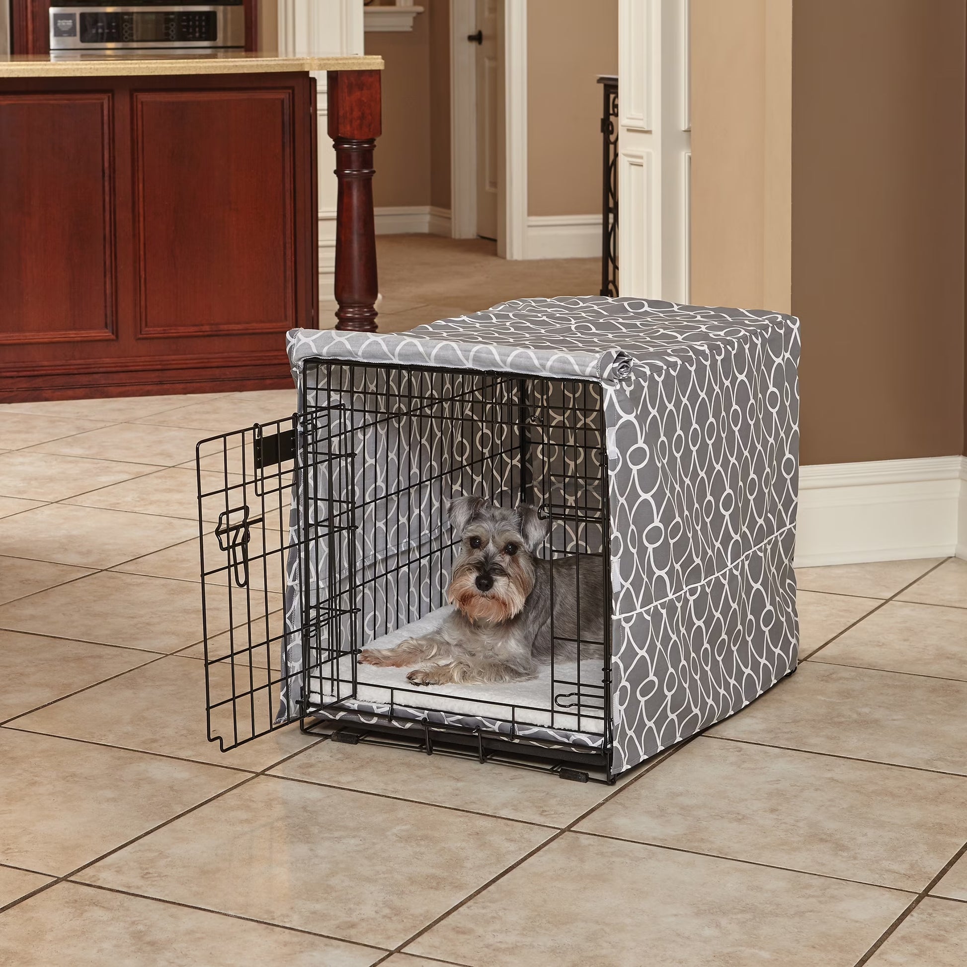 Transform Your Dog's Crate into a Cozy Sanctuary with the Midwest Homes for Pets Gray Geometric Crate Cover (36" Design)