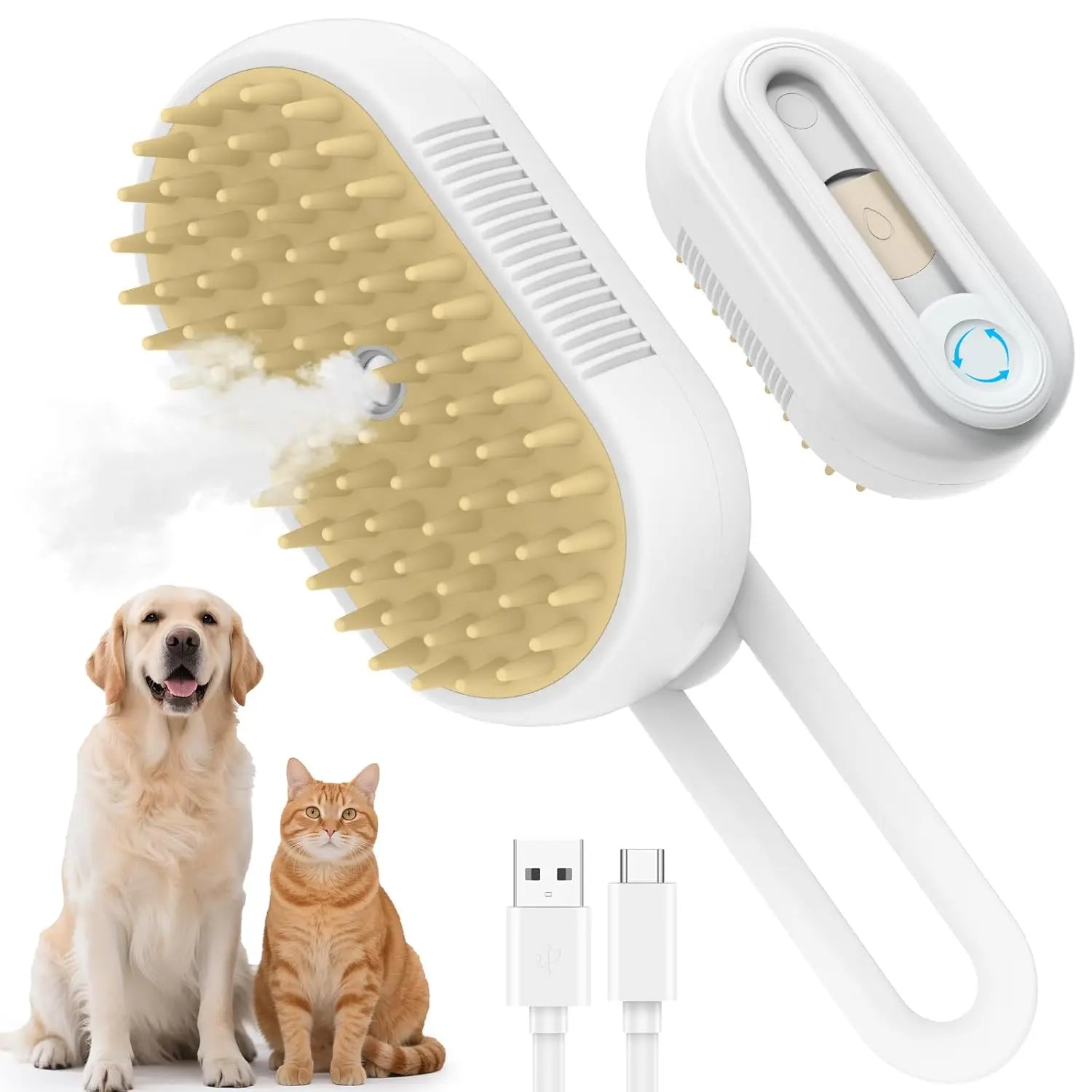 Transform Your Pet's Grooming Routine with the 4-in-1 Rechargeable Steam Brush - Perfect for Cats and Dogs!