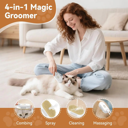 Transform Your Pet's Grooming Routine with the 4-in-1 Rechargeable Steam Brush - Perfect for Cats and Dogs!