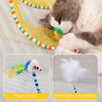 Exciting 65*30Cm Foldable Cat Tunnel Toy with Plush & Feather Playthings - Perfect for Indoor Adventure and Decompression!